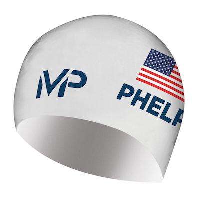 Treshers:Michael Phelps Race Swim Cap - USA Limited Edition,White/Navy