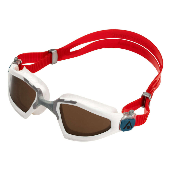 Aqua Sphere Kayenne Pro Brown Polarized Lens Swim Goggles, White/Silver/Red,Aqua Sphere,Treshers