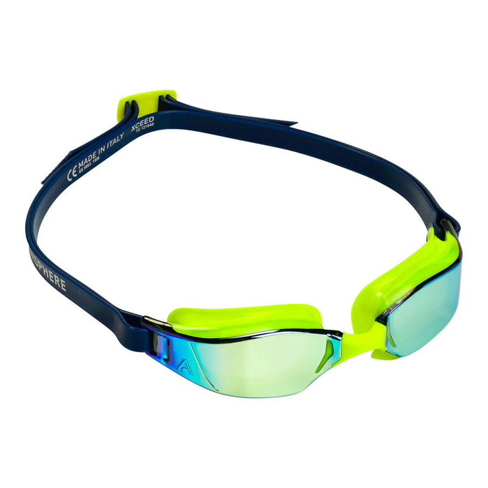 Aqua Sphere XCEED Yellow Titanium Mirrored Goggles, Navy,Aqua Sphere,Treshers