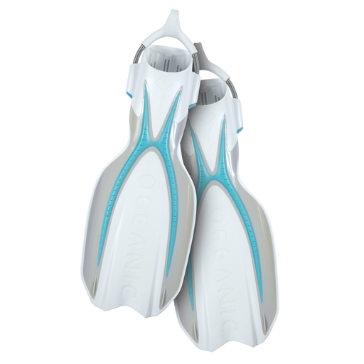 Oceanic Manta Ray Open Heel Fins with Spring Straps, Sea Blue/White,Oceanic,Treshers