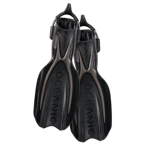 Oceanic Manta Ray Open Heel Fins with Spring Straps, Titanium/Black,Oceanic,Treshers
