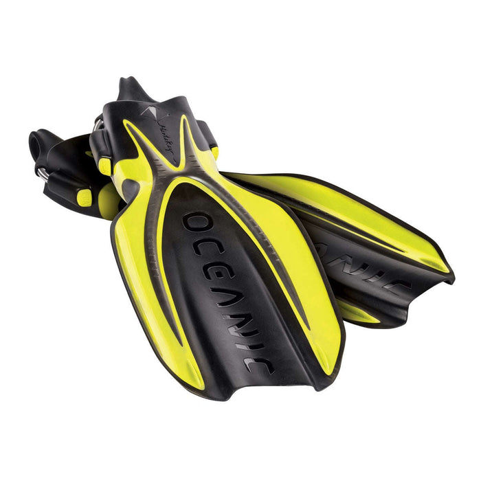 Oceanic Manta Ray Open Heel Fins with Spring Straps, Yellow/Black,Oceanic,Treshers