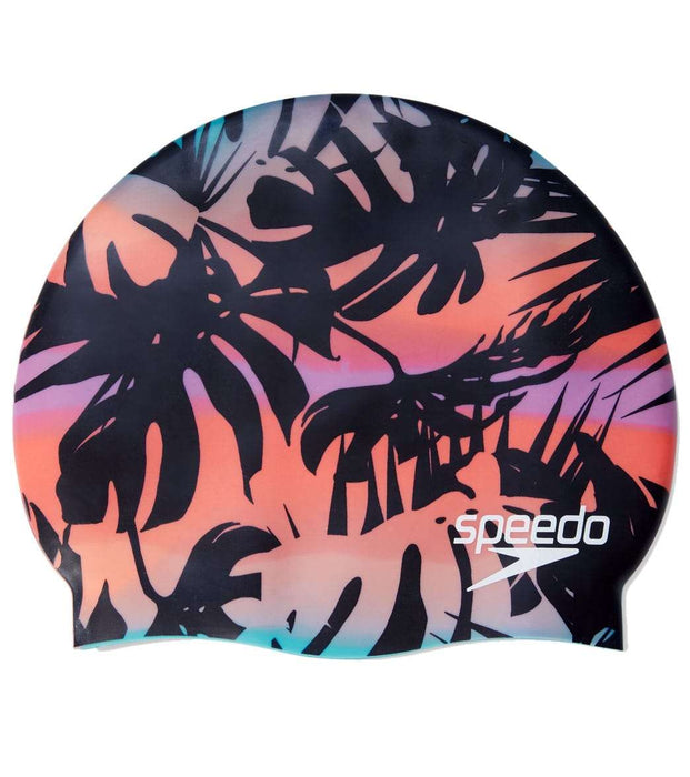 Treshers:Speedo Elastomeric Printed Swim Cap,Hot Coral Multi